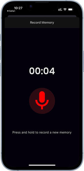 Screenshot of how you easily record voice memos using Memxi