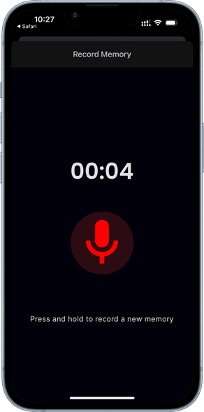 Screenshot of how you easily record voice memos using Memxi